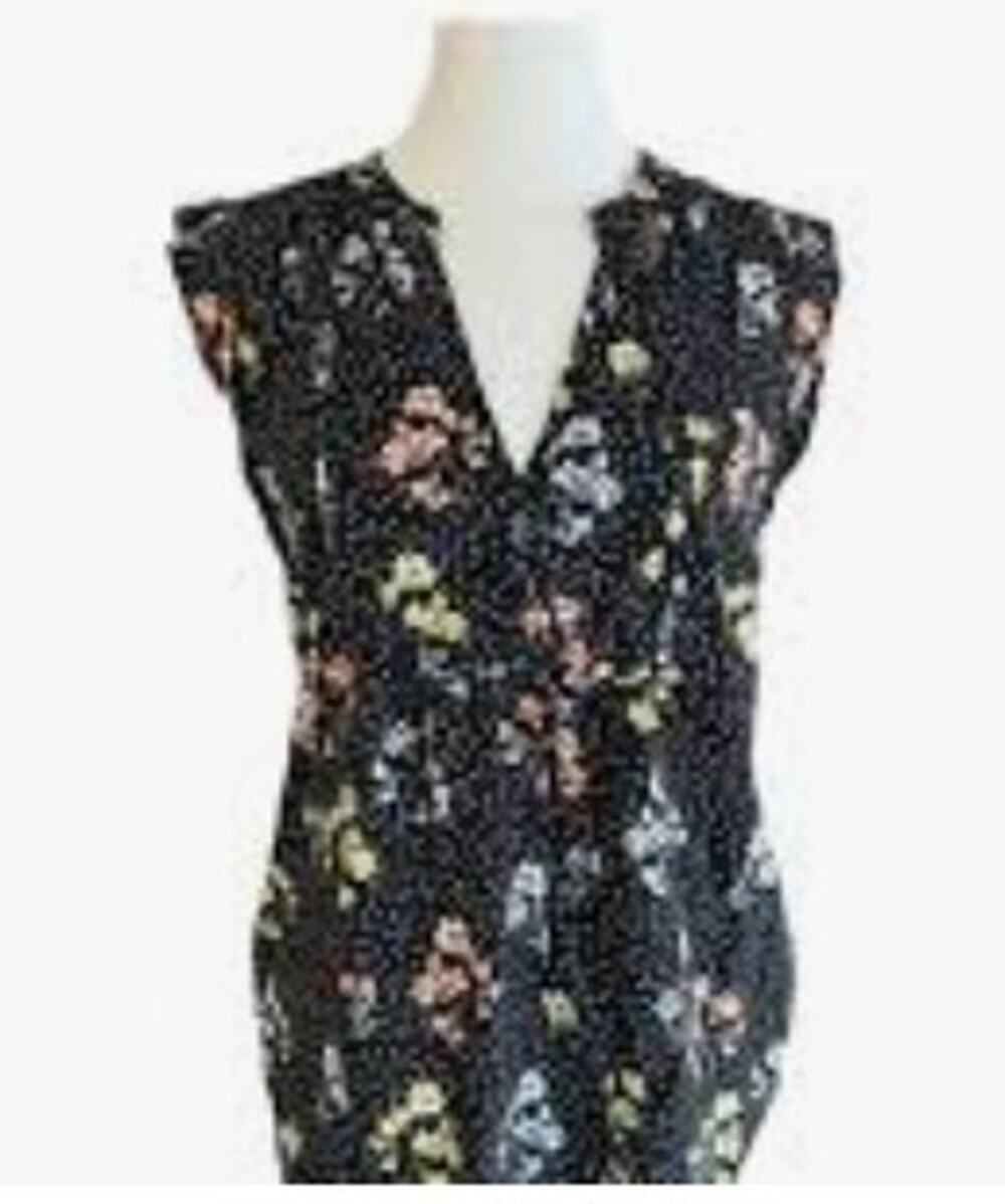 Loft Small Blouse Black White Polka Dot Floral Sleeveless V-Neck Top